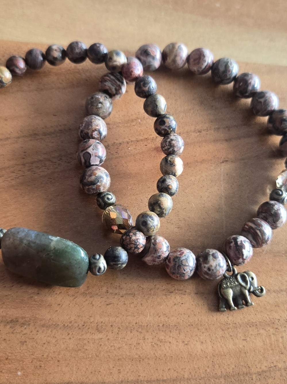 JASPER Natural Stone Beaded Bracelet Set with Elephant Charm